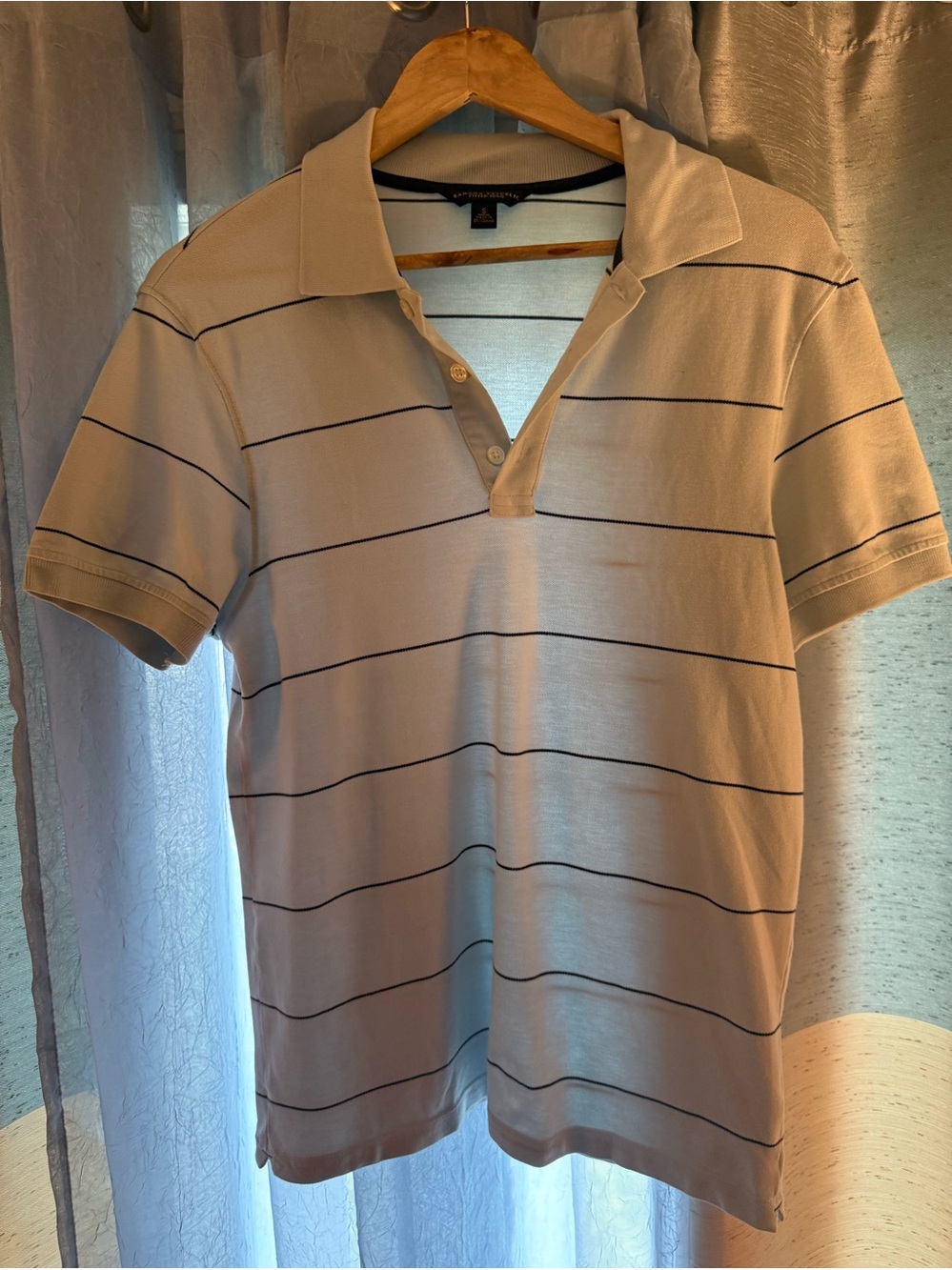 Men's Light Blue Polo Shirt with Thin brown Stripes